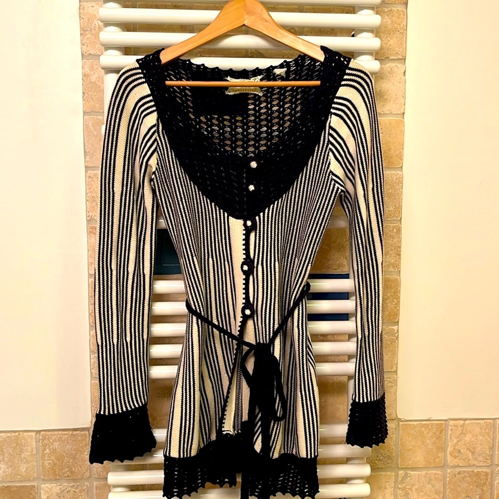 Sparrow by Anthropologie knit sweater, navy/ cream striped (size S)